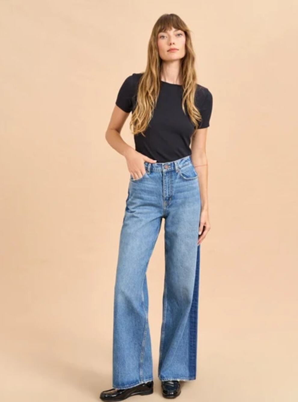 La Ligne Isadora High Rise Wide Leg Jeans Raw Seam Deconstructed Denim 23